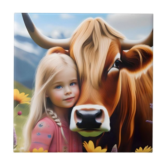 **"A Bond of the Highlands: A Child and Her Cow"** Tile (Front)