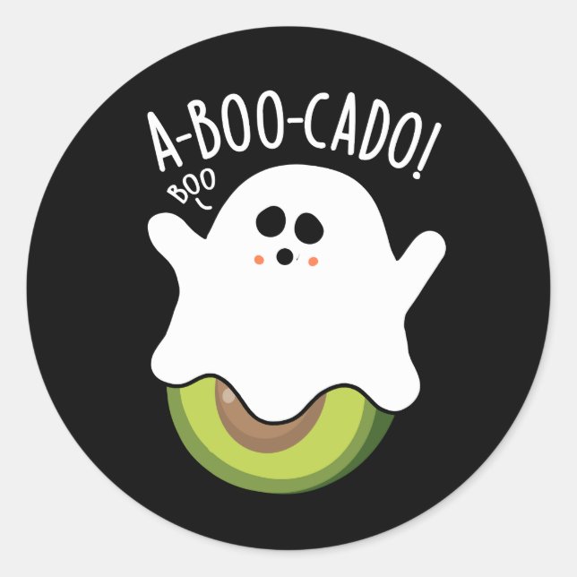 A-boo-cado Funny Avocado Pun Dark BG Classic Round Sticker (Front)