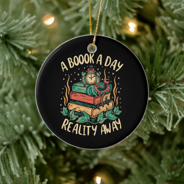 A book a day keep Reality away Ceramic Tree Decoration (Tree)