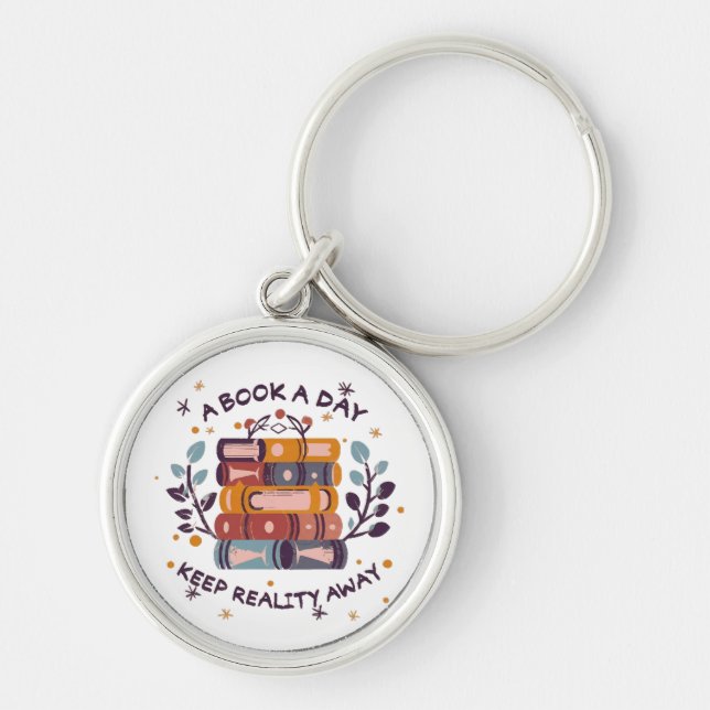 A book a day keep reality away key ring (Front)