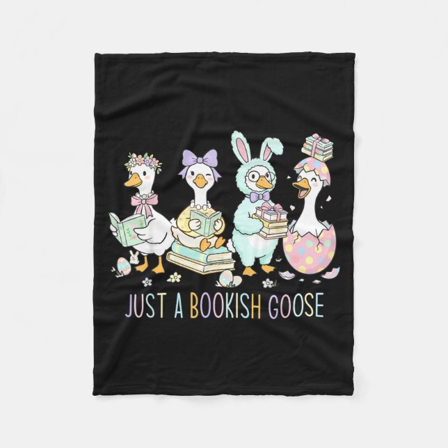 A bookish goose bunny easter day reading book fleece blanket (Front)