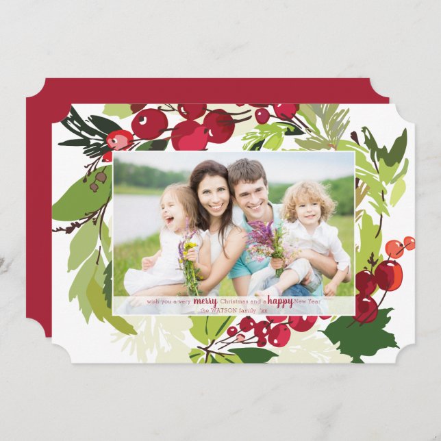 A Botanical Christmas Holiday Flat Card (Front/Back)