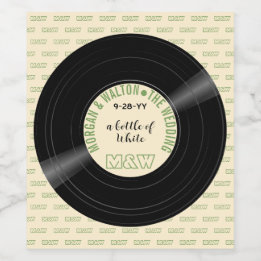 A Bottle of White Vinyl Record Monogram Custom Wine Label