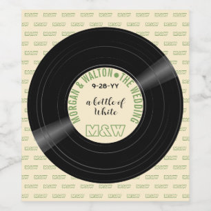 A Bottle of White Vinyl Record Monogram Custom Wine Label