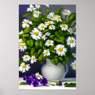 A bouquet of daisies in a vase poster