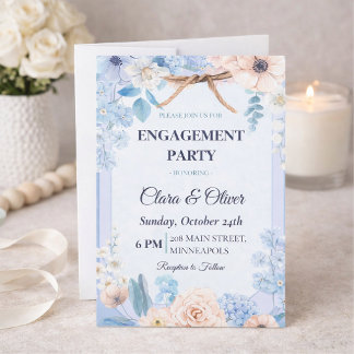 A bouquet of flowers for an engagement party invitation
