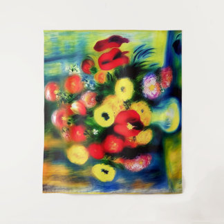 A bouquet of flowers in a vase. tapestry