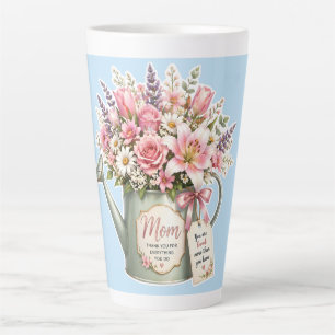 A bouquet of flowers in a watering can for mom  latte mug
