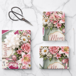 A bouquet of flowers in a watering can for mum  wrapping paper sheet