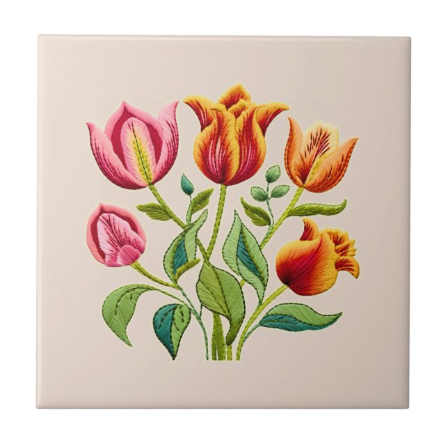 A Bouquet of Red Tulips Ceramic Tile  (Front)