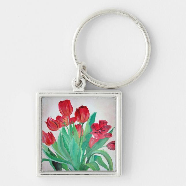 A Bouquet of Red Tulips Key Ring (Front)