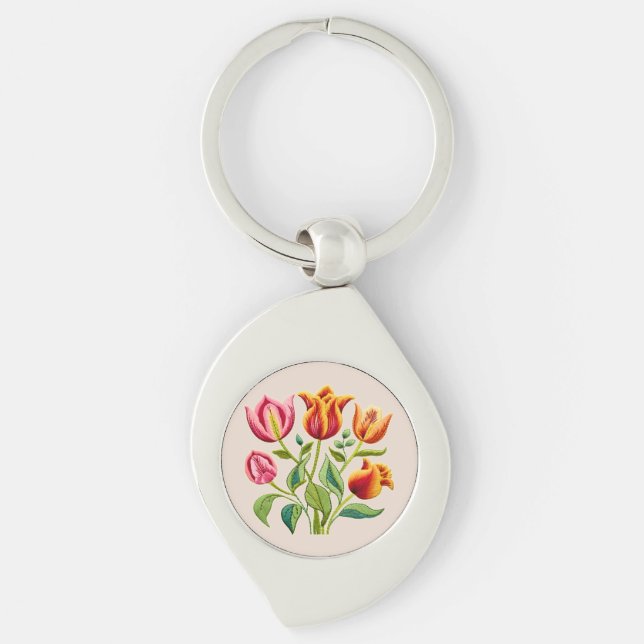 A Bouquet of Red Tulips Metal Keychain  (Front)