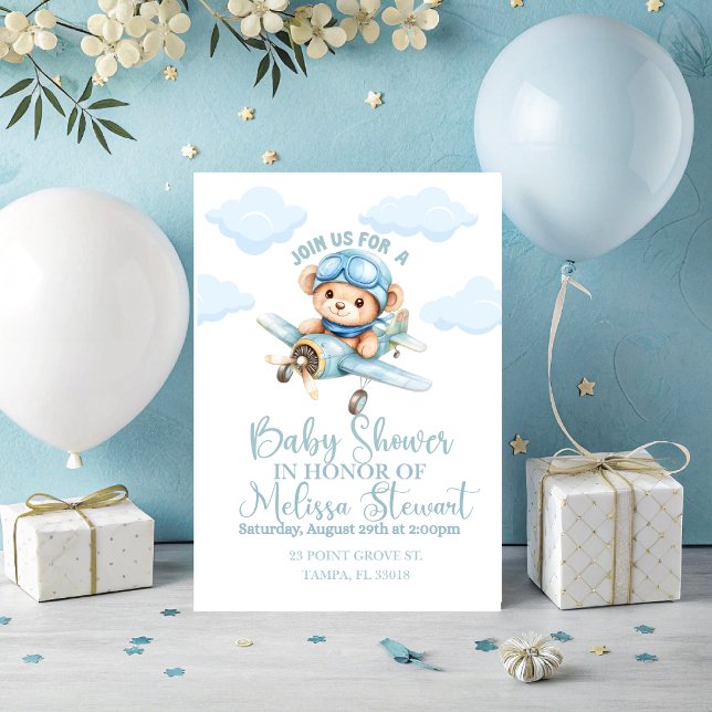 A Boy Aeroplane Baby Shower Invitation (baby boy airplane baby shower invitation. )