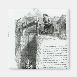 A boy and girl being wound up a mine shaft magnet