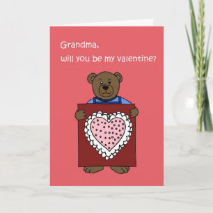 a boy bear holding a valentine for grandma holiday card