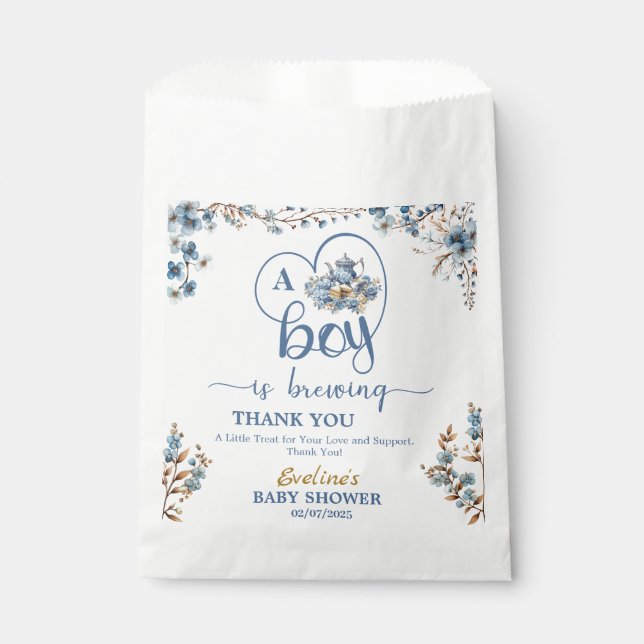  a Boy Is Brewing Tea Boy Baby Shower Thank You Favour Bags (Front)