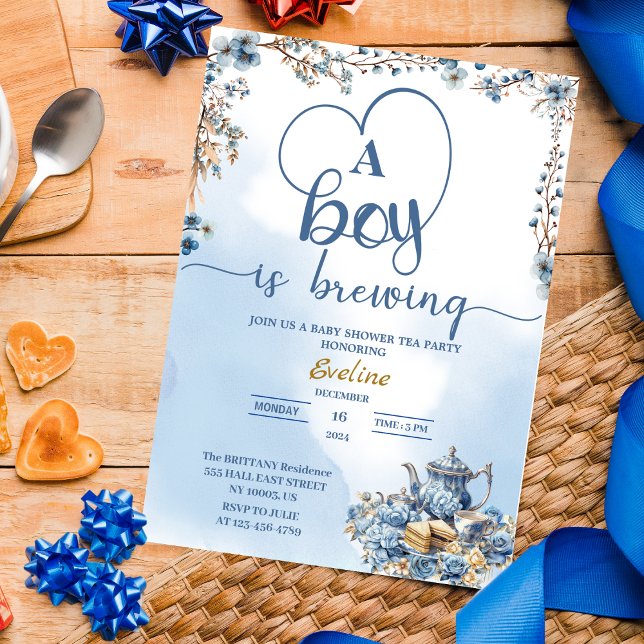  a boy is brewing tea party baby shower invitation (Creator Uploaded)