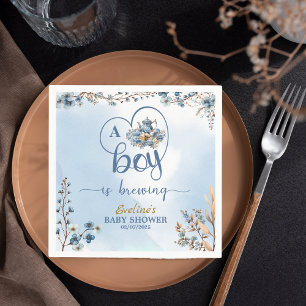  a Boy Is Brewing Tea Party Boy Baby Shower Napkin