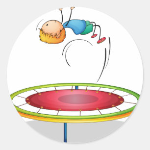 A boy playing trampoline classic round sticker
