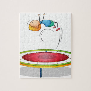 A boy playing trampoline jigsaw puzzle