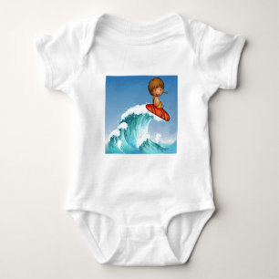 A boy surfing in the waves baby bodysuit