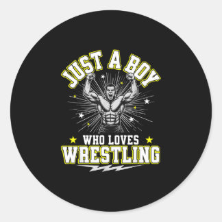 A boy who loves wrestling boys kids wrestler boy classic round sticker