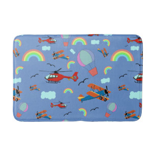 A Boys Flying Pattern on Blue Bath Mat