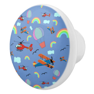 A Boys Flying Pattern on Blue Ceramic Knob