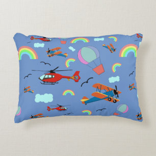 A Boys Flying Pattern on Blue Decorative Cushion