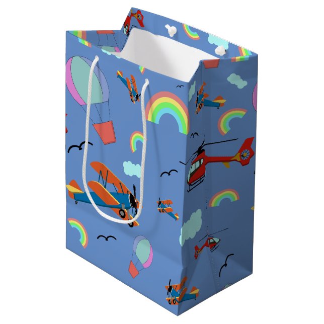A Boys Flying Pattern on Blue Medium Gift Bag (Front Angled)