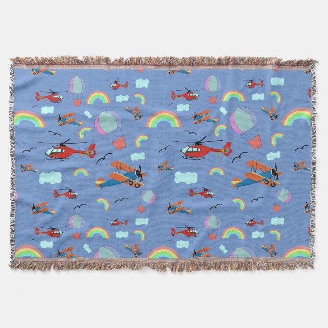 A Boys Flying Pattern on Blue Throw Blanket (Front)