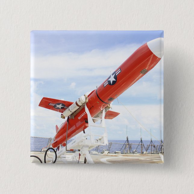 A BQM-74E Chukar drone ready for launch 15 Cm Square Badge (Front)