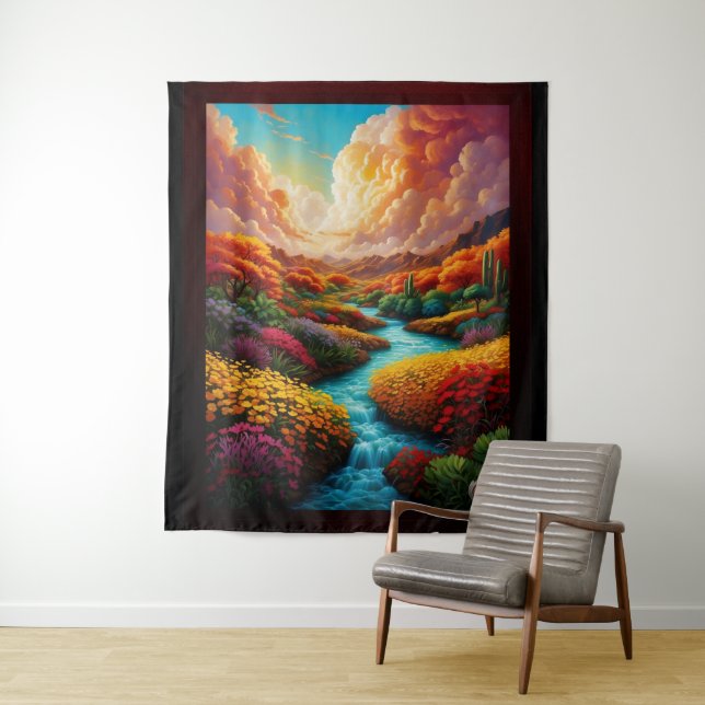 A Breathtaking Fantasy Landscape AI Art - Xzendor7 Tapestry (In Situ)