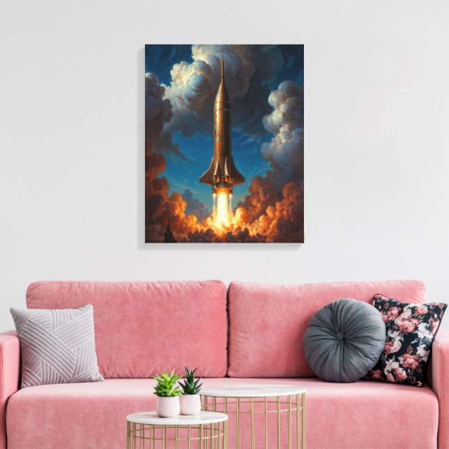 A Breathtaking Retro Fusion Rocket Launch Canvas Print (Insitu(LivingRoom))