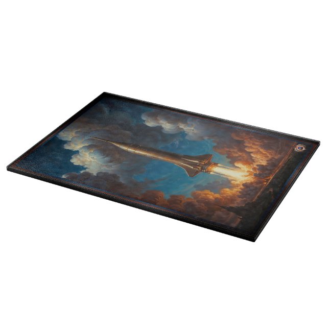 A Breathtaking Retro Fusion Rocket Launch Cutting Board (Corner)