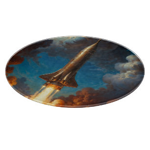 A Breathtaking Retro Fusion Rocket Launch Cutting Board