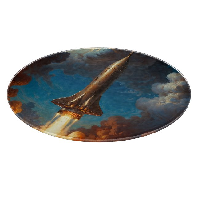 A Breathtaking Retro Fusion Rocket Launch Cutting Board (Corner)