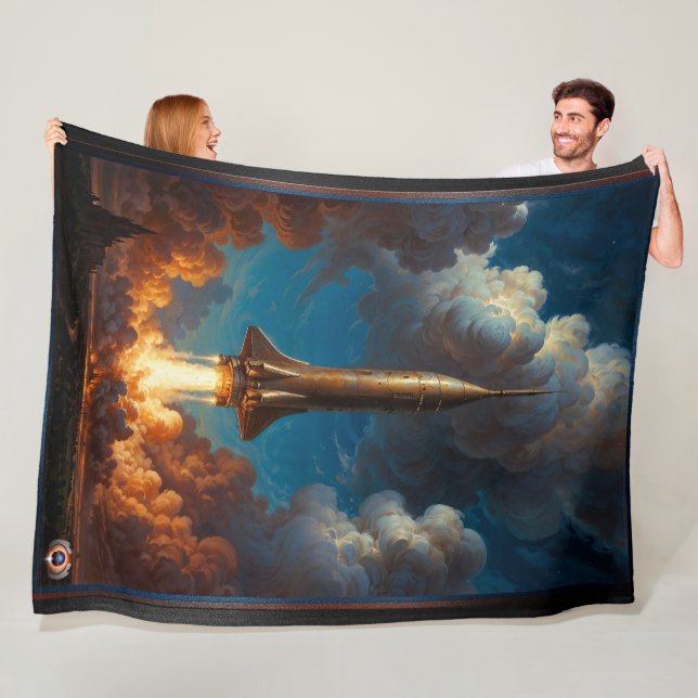 A Breathtaking Retro Fusion Rocket Launch Fleece Blanket (In Situ)