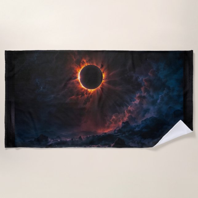 A Breathtaking Solar Eclipse AI Art by Xzendor7 Beach Towel (Front)