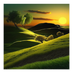 A breathtaking sunset on the rolling green hills. photo print