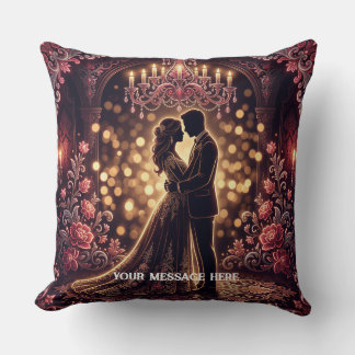 A bride & groom silhouette in an embrace Cushion