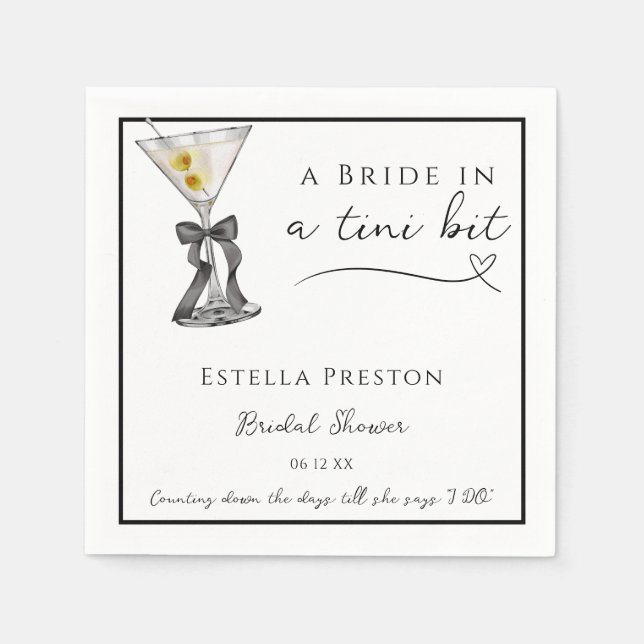 A Bride In a Tini Bit Dirty Martini Bridal Shower Napkin (Front)