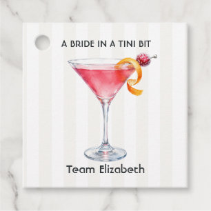 A Bride in a Tini Bit Pink Martini Bachelorette Favour Tags