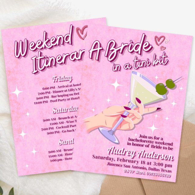 A Bride in Tini Bit Bachelorette Weekend Itinerary Invitation (A Bride in Tini Bit Bachelorette Weekend Itinerary Invitation
)