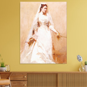 A Bride in White Wedding Dress, Famous Painting Canvas Print