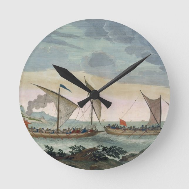 A Brigantine giving chase to a Felucca, and about Round Clock (Front)