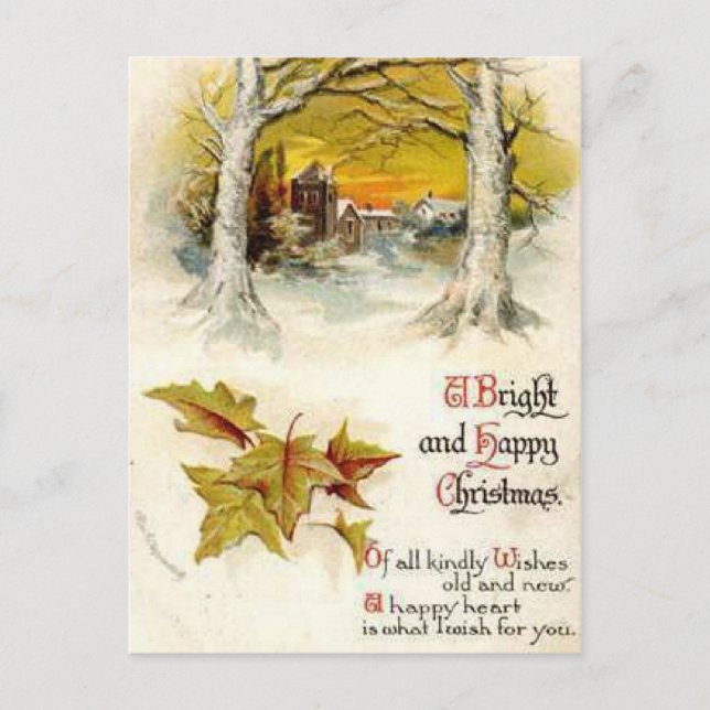A Bright and Happy Christmas Holiday Postcard (Front)
