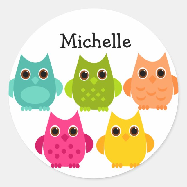 A Bright Bunch of Owls Classic Round Sticker (Front)