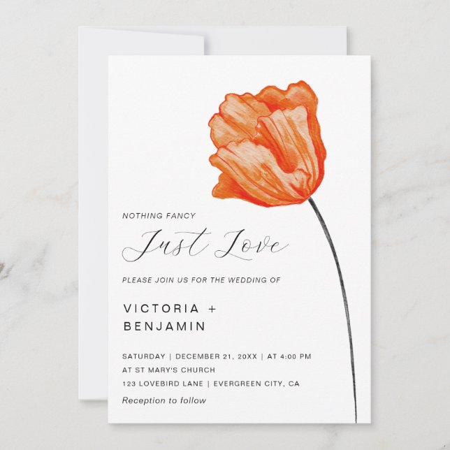 A Bright Flower Just Love Minimalist Wedding  Invitation (Front)