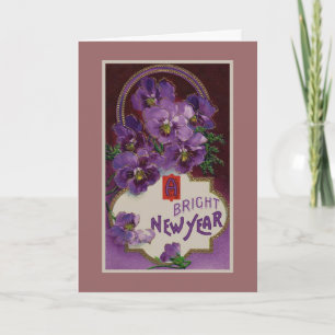A Bright New Year Purple Pansy Flower Holiday Card